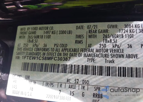 2021 Ford F-150 Xlt from USA, damaged, VIN 1FTEW1C58MFC30387